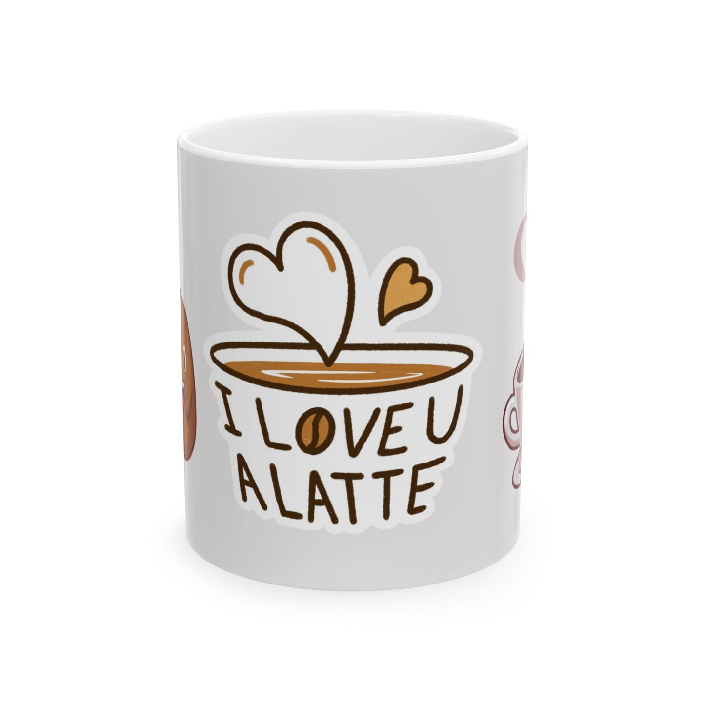 Cute Coffee Lover's Ceramic Mug, I Love U a Latte Cup, Gift for Coffee Lovers, Fun Mug for Home & Office, Adorable Drinkware